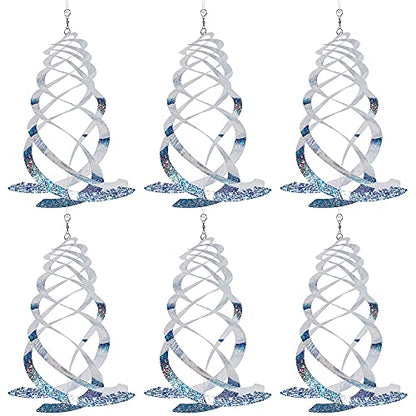 Hausse 6 Pack Bird Repellent Spiral Reflectors Silver Mylar Spinner, Hanging Reflective Bird Deterrent Device, Garden Decorative Scare Birds Away, Like Woodpeckers, Pigeons and Geese - size: 9.8 Inch, Silver
