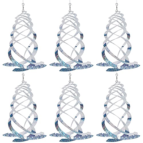 Hausse 6 Pack Bird Repellent Spiral Reflectors Silver Mylar Spinner, Hanging Reflective Bird Deterrent Device, Garden Decorative Scare Birds Away, Like Woodpeckers, Pigeons and Geese - size: 9.8 Inch, Silver