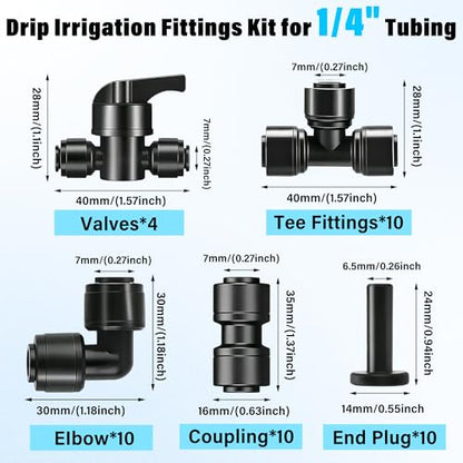 44 Pcs 1/4" Quick Connect Drip Irrigation Fittings Kit for for Gardens - size: 44Pcs 1/4" Quick Connect Drip