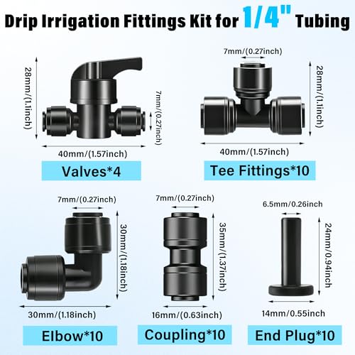 44 Pcs 1/4" Quick Connect Drip Irrigation Fittings Kit for for Gardens - size: 44Pcs 1/4" Quick Connect Drip
