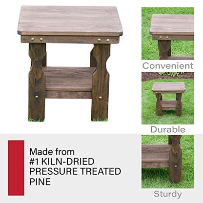 Amish Casual Heavy Duty Outdoor Wood End Table in Dark Walnut Stain - Quality Crafted in The USA from Treated Pine by Amish Artisans - color: Dark Walnut Stain