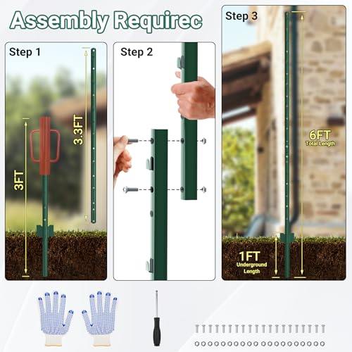 Metal Fence Posts 6 FT, 16 PCS Splicing Green U Posts - color: Green, size: 6FT-16Pack