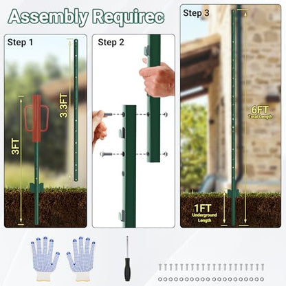 Metal Fence Posts 6 FT, 16 PCS Splicing Green U Posts - color: Green, size: 6FT-16Pack