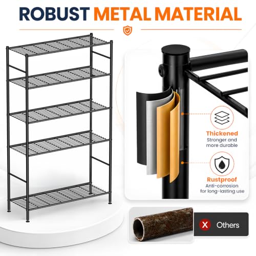 LEVELEVE 5-Tier Metal Storage Shelves, 33.1" x 12.6" x 72", Heavy Duty Utility Shelving Unit, Tall Rust-Resistant Organizer Rack for Garage, Pantry, Bathroom, Office, Black - color: Black-5t