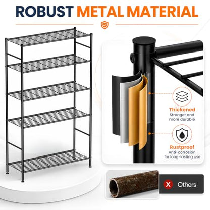 LEVELEVE 5-Tier Metal Storage Shelves, 33.1" x 12.6" x 72", Heavy Duty Utility Shelving Unit, Tall Rust-Resistant Organizer Rack for Garage, Pantry, Bathroom, Office, Black - color: Black-5t