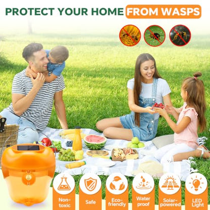 Wasp Trap, Solar Wasp Traps Hanging, Reusable Yellow Jacket Trap with LED Light, Bee Hornet Traps for Outside Orchard, Farm, Garden, Patio, Courtyard (4, Yellow)