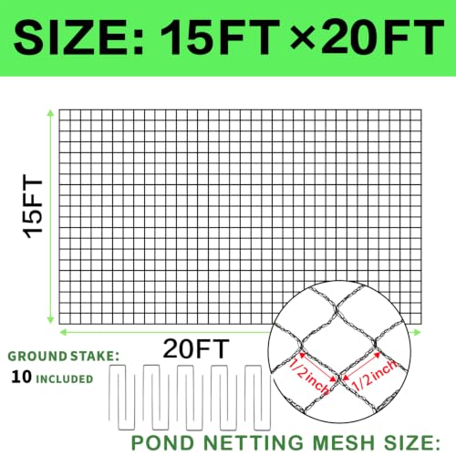 15x20ft Koi Pond Netting for Leaves, 1/2 in Mesh Netting Pond Cover Kit - size: 15FT*20FT