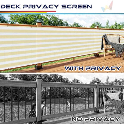 Windscreen4less 3'x13' Deck Balcony Privacy Screen Fence Apartment Balcony Mesh Screen with Zip Ties Chain Link Fence Cover UV Protection for Outdoor Patio Backyard Pool Porch Railing, Beige & White