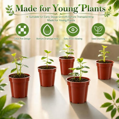 60 Pack 2 Inch Nursery Pots, Mini Plastic Plant Pots for Seedlings(Brown) - color: Brown