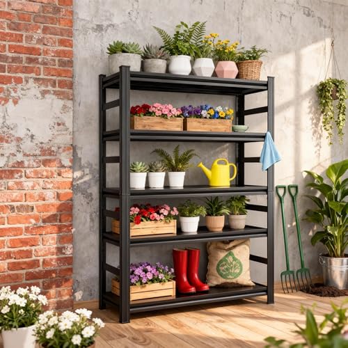 36"W*72"H Plant Stand Indoor & Outdoor - 5-Tier Metal Plant Shelf with Adjustable Shelves, 2000 Lbs Load Capacity, Easy to Assemble Planter Stand for Living Room, Patio, Balcony, or Garden