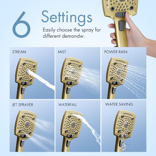 Filtered Shower Head with Handheld, High Pressure 5 Functions Handheld Shower Head with 59" Extra Long Stainless Steel Hose & Adjustable Bracket, Built-in Waterfall - color: Brushed Gold, style: With Filter