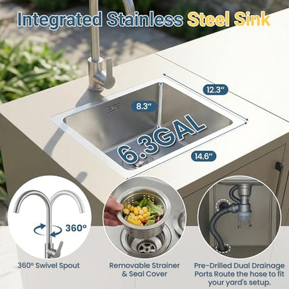 Wisteria Lane Outdoor Storage Cabinet with Stainless Steel Sink, Aluminum Modular Outdoor Kitchen, All Weather Kitchen Island with Storage and Drawers for BBQ, Porch, Backyard - size: Sink Cabinete + Single Drawer Cabinet