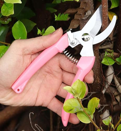 2pcs Garden Flower Shears Pruning Shears 6.9 inches Scissors Lightweight Plant Scissors for Cutting Flowers, Trimming Plants, Bonsai, Fruits Picking - style: Pink handle Straight and Bypass