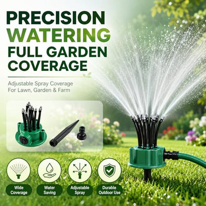 360° Automatic Garden Sprinkler, Multi-Head Lawn Watering Sprayer for Roof Cooling, Garden Irrigation Tool