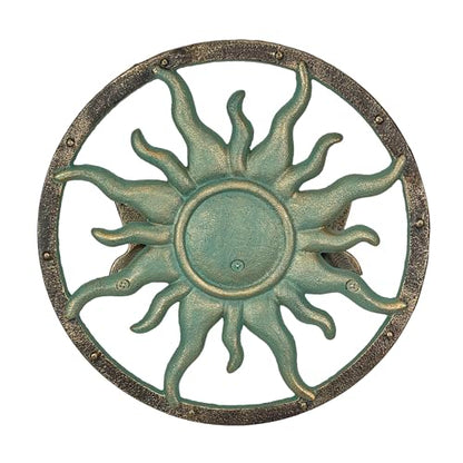 Zeckos Garden Hose Holder Sun 11.5 Inch Cast Iron Verdigris Bronze - color: Sun - Green