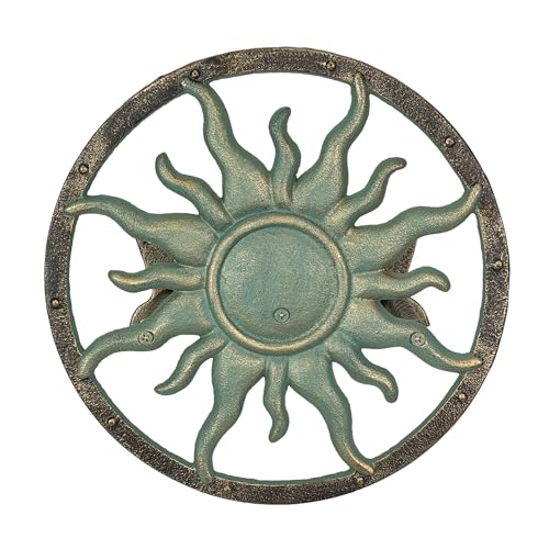 Zeckos Garden Hose Holder Sun 11.5 Inch Cast Iron Verdigris Bronze - color: Sun - Green