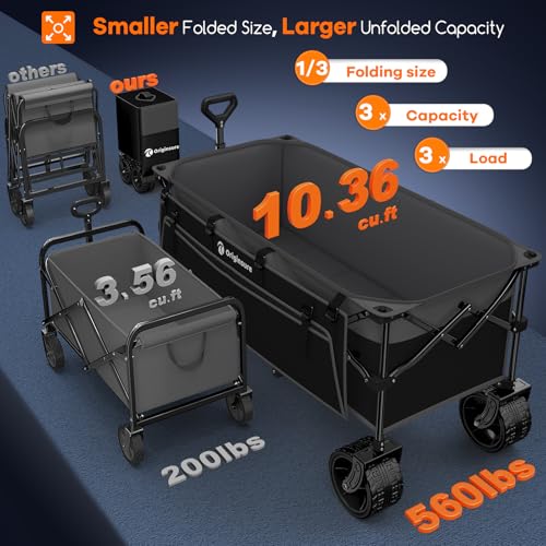 Originsure 300L Foldable Beach Wagon Cart with Big Wheels,560lbs,Grey&Black - color: Black&grey