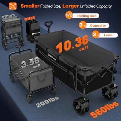 Originsure 300L Foldable Beach Wagon Cart with Big Wheels,560lbs,Grey&Black - color: Black&grey