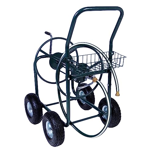 Garden Hose Reel Cart with Anti-rust Paint, Hosemobile Water Hose Reel with Wheels, Storage Basket Holds 250 Feet of 5/8 Inch Hose for Lawn Patio Gardening Task (Metal Grey)