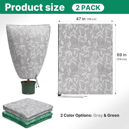 2PCS Plant Covers Freeze Protection 69"X47" Winter Frost Blankets - color: Grey 69*47in