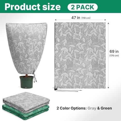 2PCS Plant Covers Freeze Protection 69"X47" Winter Frost Blankets - color: Grey 69*47in