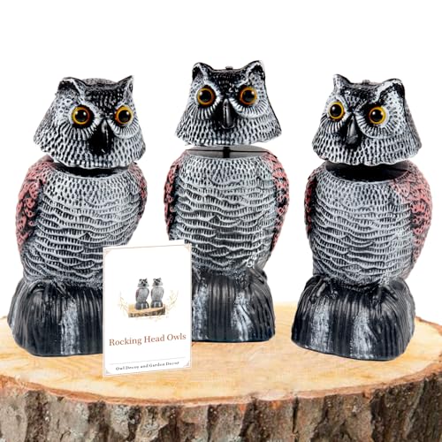 BobbleHead Owl Decoys Sculpture to Scare Birds Away, 3-Pack 8.3" Fake Owl Plastic Scarecrow Bird Deterrent, Natural Enemy Repellent, Garden Decor Statues for outside, Patio, Lawn, Yard Decoration - color: Brown 3p