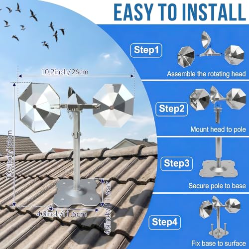Bird Scare Reflective Device,Silver, Wind Powered Spinning,Bird Scare for Outside, Keep Pigeon Woodpeckers and Seagull Away for Garden Patio Yard,1PCS