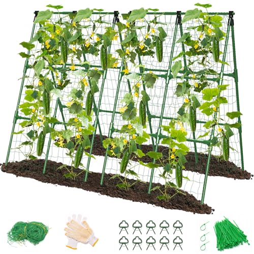 MYMULIKE 2 Pack Cucumber Trellis, Garden Trellis for Climbing Plants Outdoor, A-Frame Cucumber Trellis for Raised Bed, Plant Grow Support for Tomato, Squash, Vegetable, Flower(33"x47"x2Pcs)
