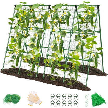 MYMULIKE 2 Pack Cucumber Trellis, Garden Trellis for Climbing Plants Outdoor, A-Frame Cucumber Trellis for Raised Bed, Plant Grow Support for Tomato, Squash, Vegetable, Flower(33"x47"x2Pcs)