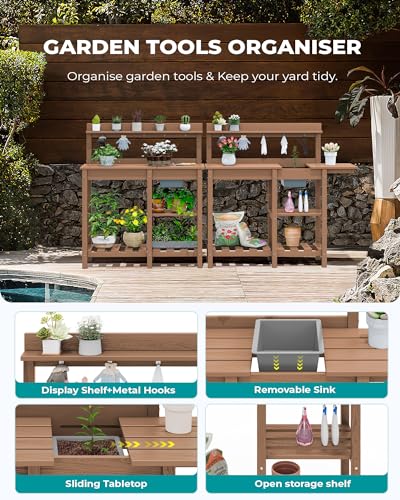 SERWALL Outdoor Potting Bench with Removable Sink,Gardening Table,Brown - color: Brown, size: Classic