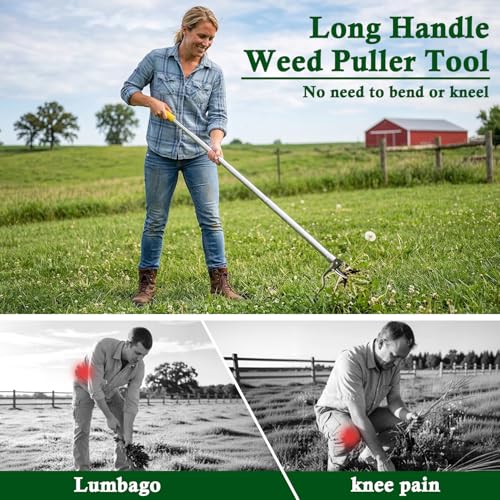 Metal Stand Up Weed Puller Tool - 48" Garden Weeding Tool, Foot Platform Design - 4 Claw Strong Steel Head Weeder Tool, Smoothly Remove Weeds Without Kneeling - All Steel Construction