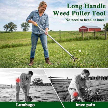 Metal Stand Up Weed Puller Tool - 48" Garden Weeding Tool, Foot Platform Design - 4 Claw Strong Steel Head Weeder Tool, Smoothly Remove Weeds Without Kneeling - All Steel Construction