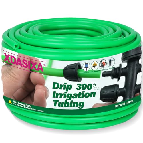 1/4" Drip Irrigation Tubing 300ft, Flexible UV-Resistant Garden Hose for DIY Irrigation Systems, Hydroponics, Greenhouse & Outdoor Watering, Lightweight Misting Tubing (Green) - size: 300 FT