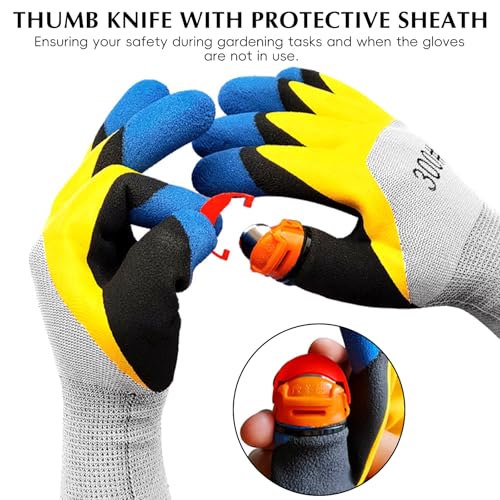 AGLOO Gardening Gloves with Thumb Knife - 1 Pair for Quick Pruning, Fruit Picking and Trimming in Yard - Breathable, Anti-Thorn Picking Gloves for Plant Harvesting