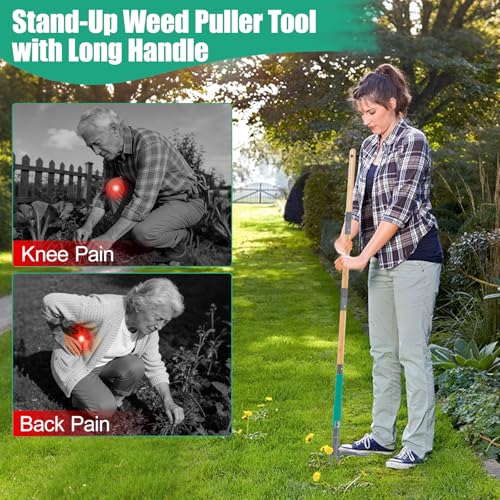 Pragmatist Stand Up Weed Puller Tool with Dual Weed Eject Tech, 4 Claw Steel Head Garden Tools 57.1" Long Handle Weeder, Heavy Duty No Bend Weed Remover for Dandelions, Thistles, Lawn and Yard