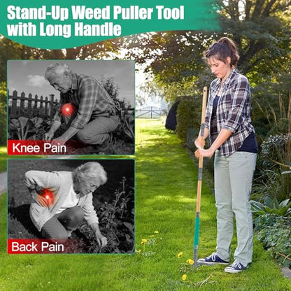 Pragmatist Stand Up Weed Puller Tool with Dual Weed Eject Tech, 4 Claw Steel Head Garden Tools 57.1" Long Handle Weeder, Heavy Duty No Bend Weed Remover for Dandelions, Thistles, Lawn and Yard