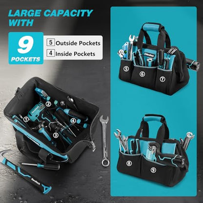 DURATECH 13" Small Tool Bag with 9 Pockets, Wide Open Tool Carrier - size: 13 Inch