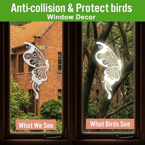 24 Pieces Window Decals to Prevent Bird Strikes, Anti Collision Windows Stickers to Prevent Bird Strikes Double Sided Windows Decals No Glue Needed Reusable Static Clings for Birds Window Deterrent