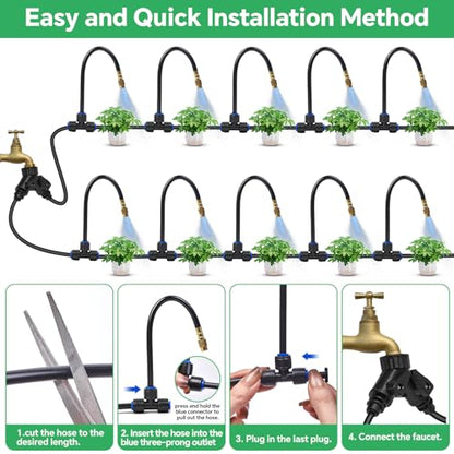120Ft 1/4" Drip Irrigation System for Garden – 26 Adjustable Copper Nozzles, Automatic Atomizing Sprinkler System for Outdoor Plants Raised Bed, Yard, Potted Plants & Lawn - size: 120FT 1/4'' Main tube
