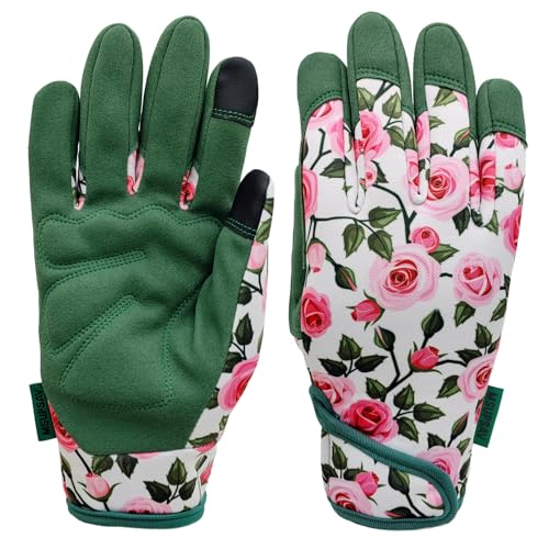Cute Pattern Gardening Gloves,Thornproof Garden Glove,Gardener Gift - color: 1 Pair Per Pack-green+2florals, size: Large