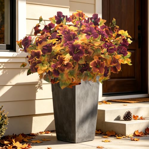 AITISOR Faux Fall Petunias Flowers, Fake UV Resistant Outdoor Decor - color: Fall Brown&wine Red