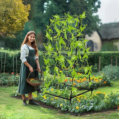 unho Garden Trellis for Climbing Plants with Tough Nylon Netting, 6ft Tall Sturdy Rustproof Metal Plant Support Tower for Vegetable Fruit Vine Cucumber Garden Lightweight，Outdoor - size: 41*41*70inch