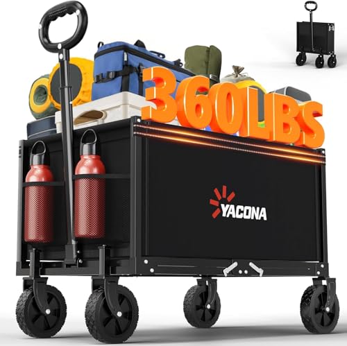 3 in 1 Wagons Carts Foldable with 360LBS Capacity, 120L Heavy Duty Collapsible Wagon, Utility Wagon Cart with Wheels for Grocery, Camping, Shopping, Beach, Garden Black - color: Black, size: 120L
