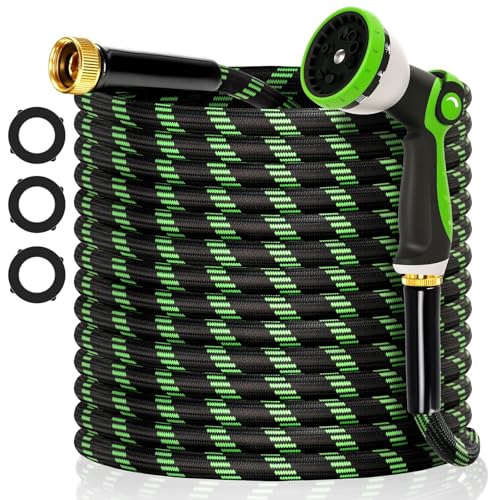 Garden Hose 50 ft Flexible Water Hose Non-Expanding Lightweight Kink-Free Hoses Durable Leak-Proof High Pressure Pipe with 3/4” Brass Fitting 10 Function Nozzle for Outdoor Yard Lawn Car Wash - size: 50FT