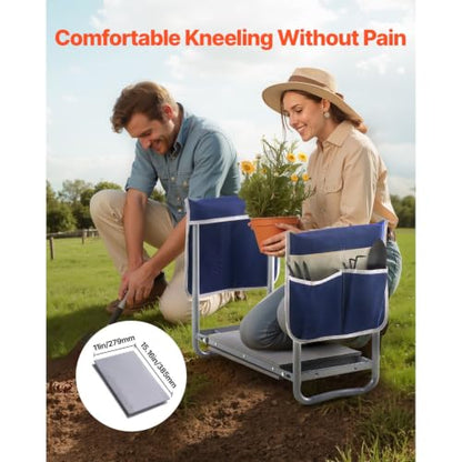 Folding Garden Kneeler Seat with Tool Bags 360lb Capacity 11in Wide Pad