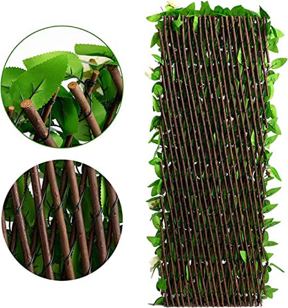 DOEWORKS Expandable Faux Ivy Trellis Fence, Patio Privacy Screen, 2 Pack - color: White Rose Greenery, size: 16 x 45 in, 2 Panel