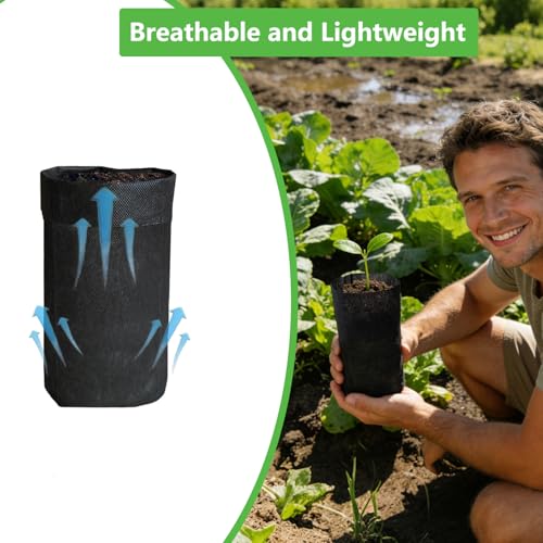 50PCS Nursery Grow Bags, Black Plant Grow Bag for Starting Rooted Plants Vegetable, Flower, Seedling Tree Seedling Pots, 8.5" H Before Loading Soil - size: 8.5''H