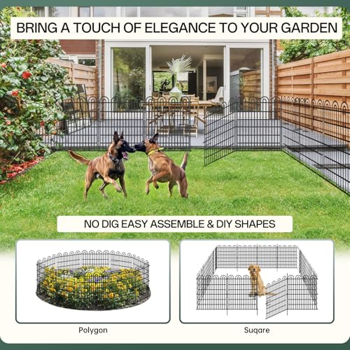 15 Panels Tall Garden Animal Barrier Fence with Gate, 33 in(H) X 36.8 ft(L) No Dig Decorative Garden Fence Outdoor for Yard, Heavy Duty Rustproof Metal Edging Border for Dog, Rabbits