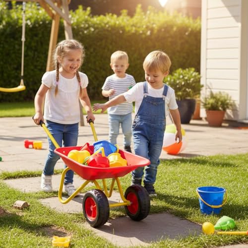 2 Wheel Toddler Metal Wheelbarrow for Kids Wheel Barrow Wheel Barrel(red) - color: Red