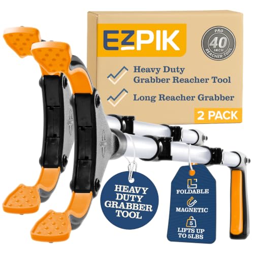 EZPIK Pro 40" Extended Grabber Reacher Tool for Elderly, Trash Hand Grabber Pickup Sticks for Seniors, Extension Gripper Claw Pickup Tool, Hand Extension Magnetic Folding Tongs 2-Pack (Silver) - color: Silver, size: 40" - 2 PK